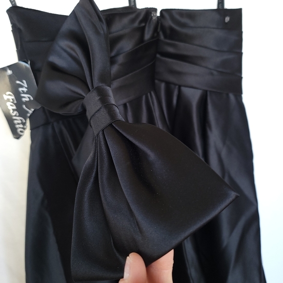 NWT BILL LEVKOFF Satin Strapless Pocketed Empire Waist Evening Dress SZ 6 Black - Picture 12 of 13